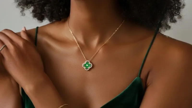 Saffron Clover Pendant Necklace with Full CZ Stone Halo & Accents