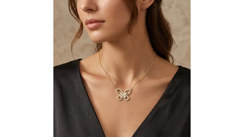 Kylie Harper Sterling Silver Curved CZ Butterfly Statement Necklace