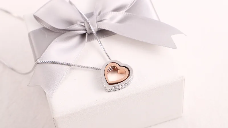 Rose And Lilly Two-Tone Double Heart Crystal Pendant Necklace