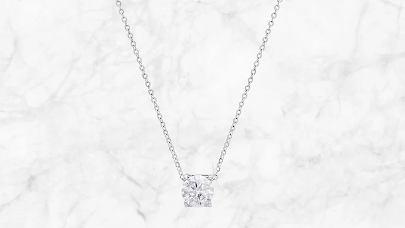 Saffron 1.0 Carat TW Moissanite Pendant Sterling Silver Basket Setting Necklace