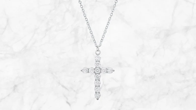 Saffron 1.0 Moissanite Cross Pendant Sterling Silver Necklace