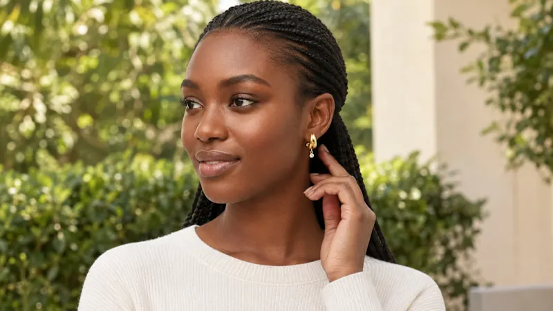 Savvy Cie Double Hoop Earrings with Round Cubic Zirconia Drop