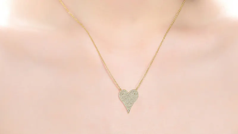 Rachel Glauber Pave Simulated Diamond Heart Layering Necklace 14k Gold Plated