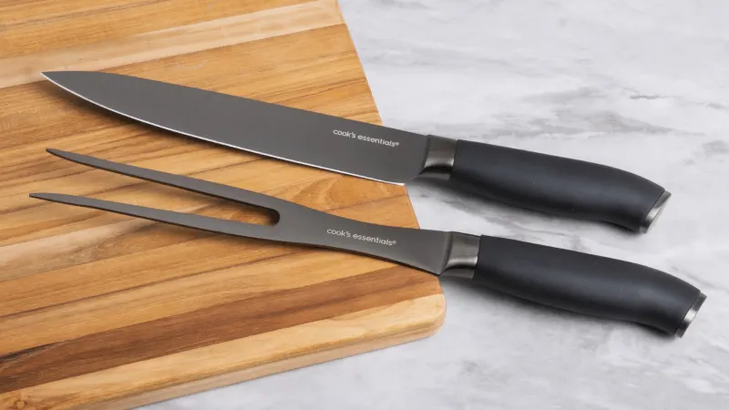 Cook's Essentials Japanese Steel Carving Knife and Fork Set