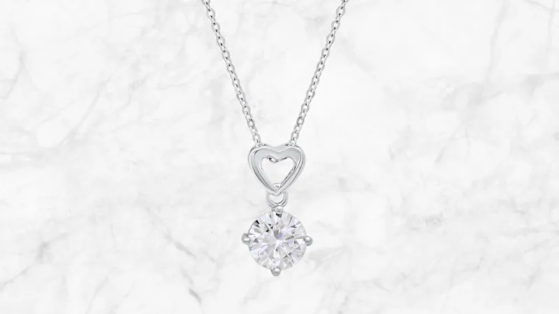 Saffron 1.0 Carat TW Moissanite Heart Drop Pendant Sterling Silver Necklace