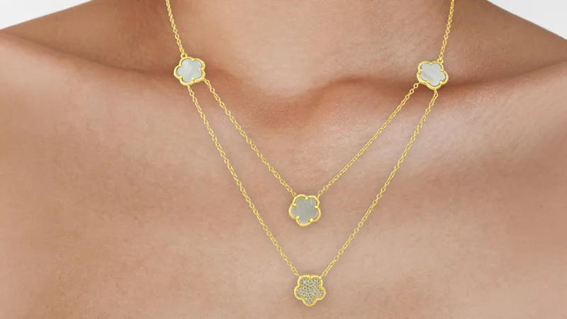 CZ by Kenneth Jay Lane CZ Pave Double Clover Pendant Necklace
