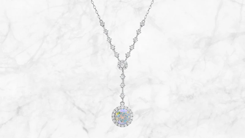 Saffron 13ct Moissanite Rainbow Halo Pendant Necklace Sterling Silver