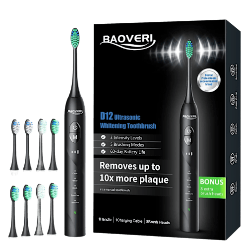BAOVERI D12 Ultrasonic Whitening Toothbrush with 8 Brush Heads