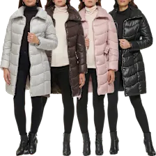 Kenneth Cole Longline Belted Puffer Jacket with Funnel Neck