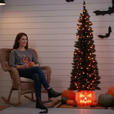 National Tree Company 6' Black Half Tree with Jack-O'-Lantern Base