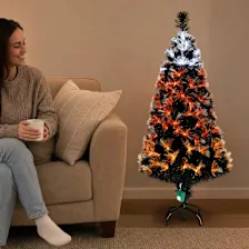 National Tree Company 4' Black Fiber Optic Tree with Candy Corn Lights