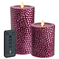 Luminara 2-Piece Flameless 4" and 6" Metal Hammered Pillar Set