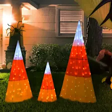 National Tree Company Large LED Lighted Tinsel Candy Corn Cone 3pc Set
