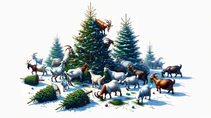 Goats Feast Away On Old Christmas Trees!!