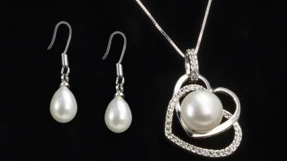 Diamond Encrusted Eternal Heart-Shaped Pearl Pendant And/Or Earrings