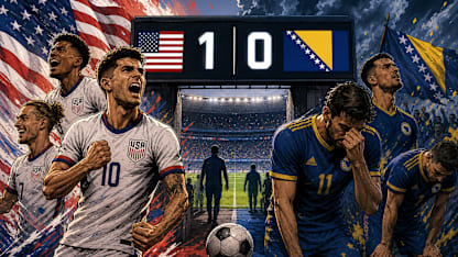 USNMT one nil over Bosnia at the half.