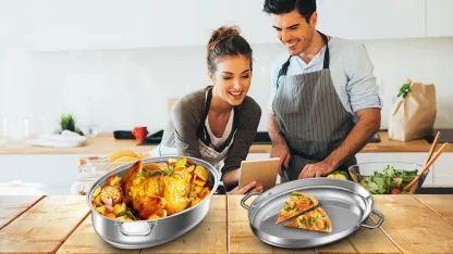 Mr. Captain 3-in-1 18/10 Stainless Steel 17" Roasting Pan with Rack and Lid