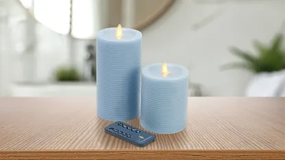 4-Pack: Luminara Textured Striped Flameless Pillars