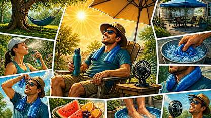 Need suggestions how to keep cool outside in the heat, besides using a leaf blower as a fan.