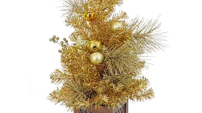 National Tree Company 36" Christmas Be Merry Decorated Gold Tabletop Tree