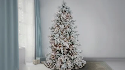 National Tree Company 7.5' Slim Flocked Bavarian Pine Tree with 600 Dual LED