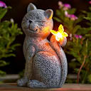 2-Pack: Nacome Outdoor Garden Cat Statue with Illuminated Solar Butterfly