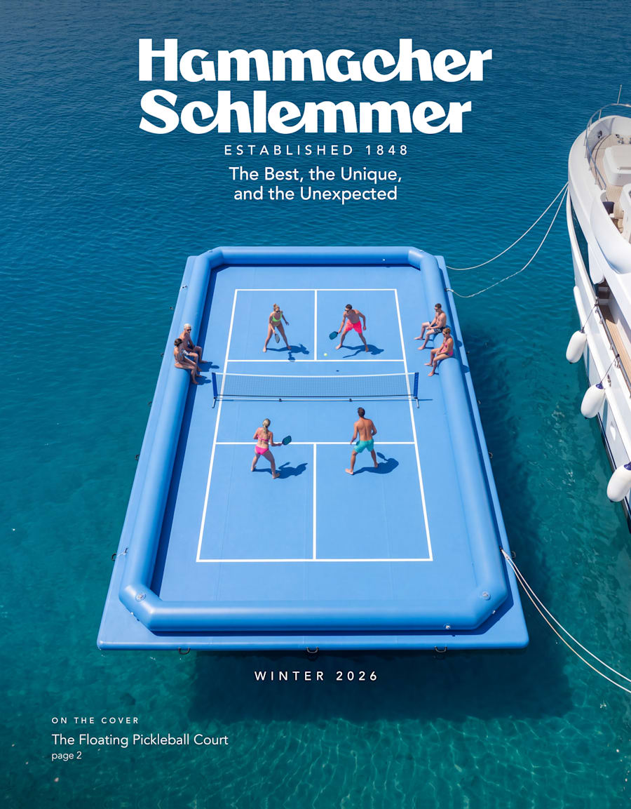 Hammacher Schlemmer Winter 2026 cover: The Floating Pickleball Court