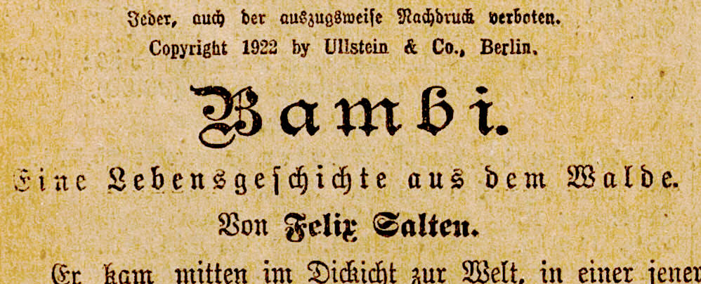 Copyright notice in the serialized installments of Bambi
