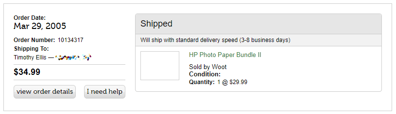 first Woot order