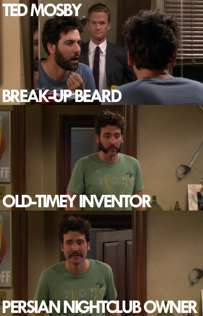 ted mosey from jimmy with various funny facial hairs configurations