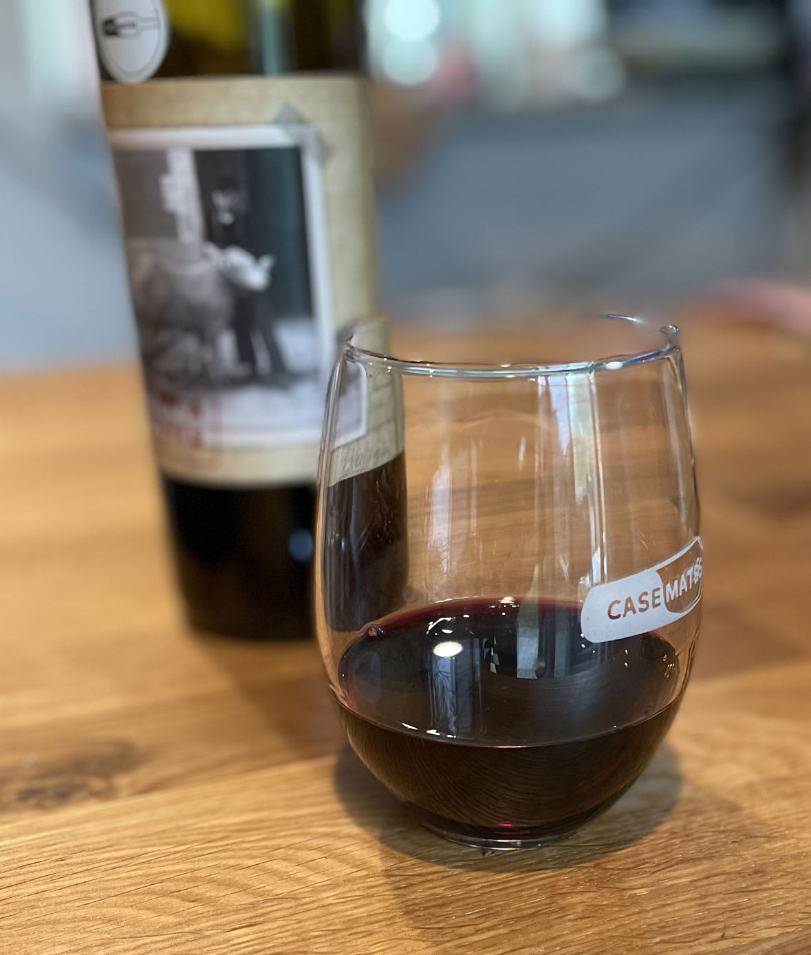 SOB Red Blend bottle and glass