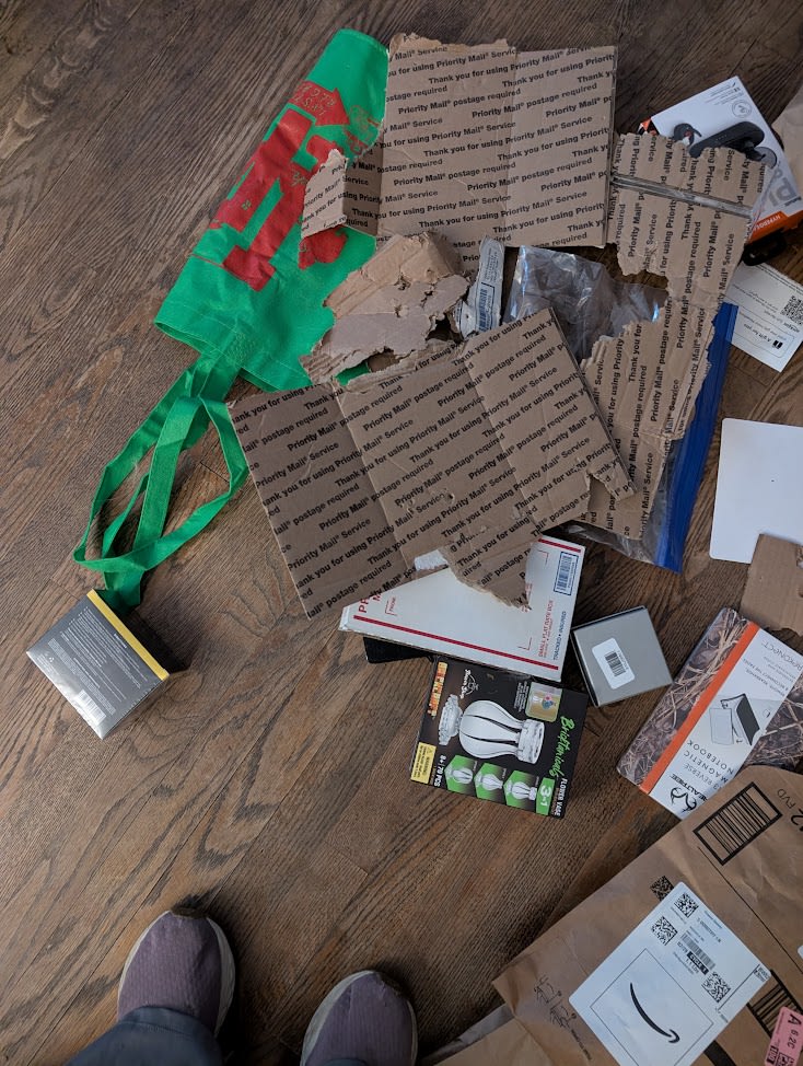 Torn box and items