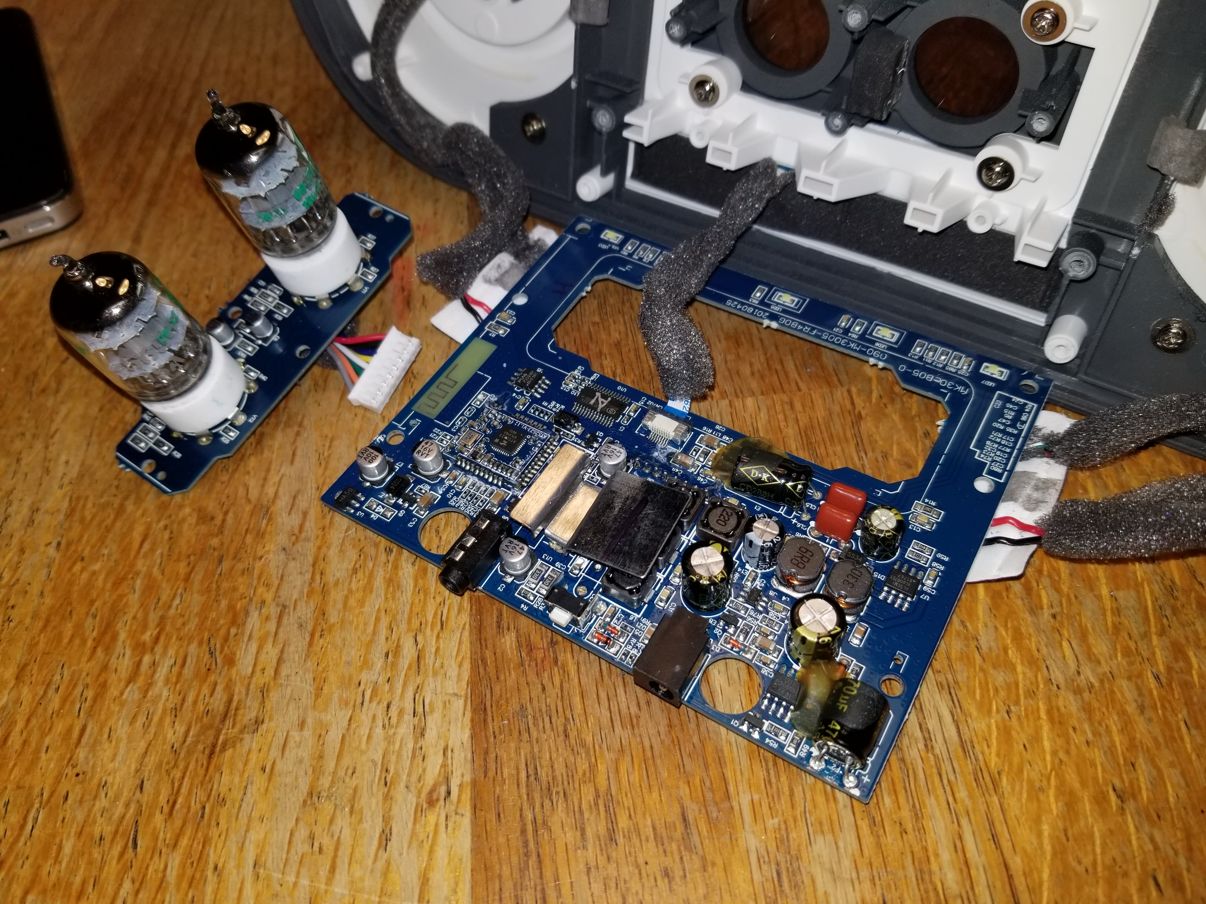 Underside of mainboard, with tube board to the left