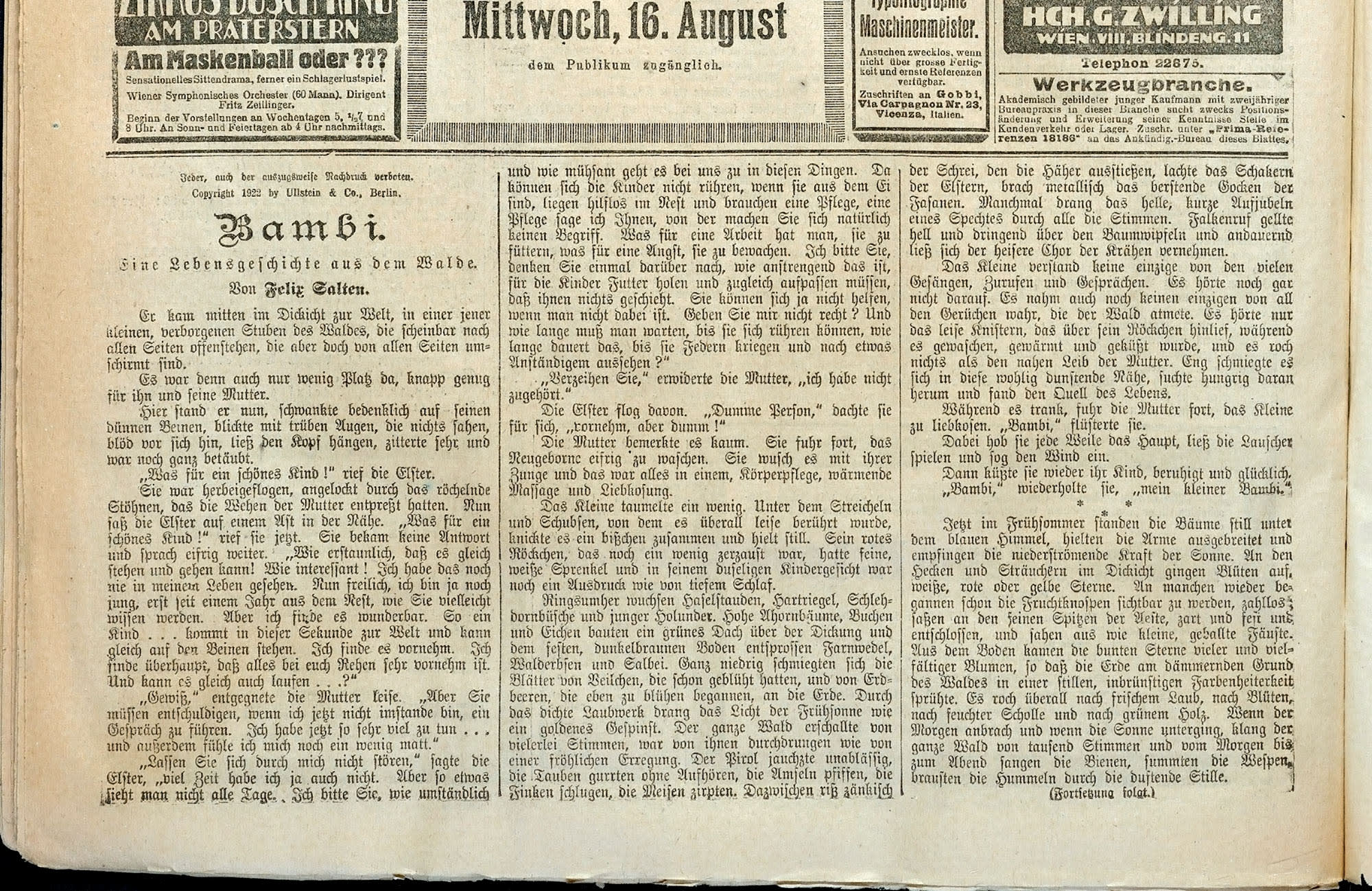 Bambi’s first installment in the Neue Freie Presse