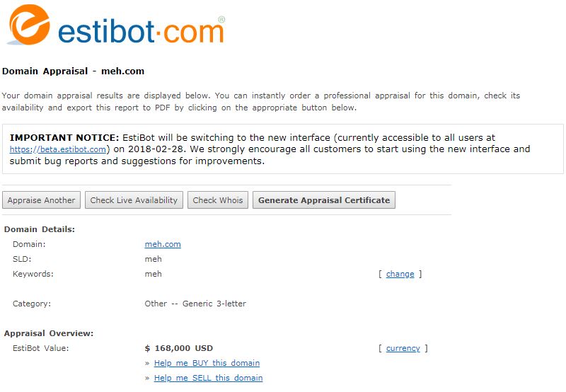 Estibot on meh.com