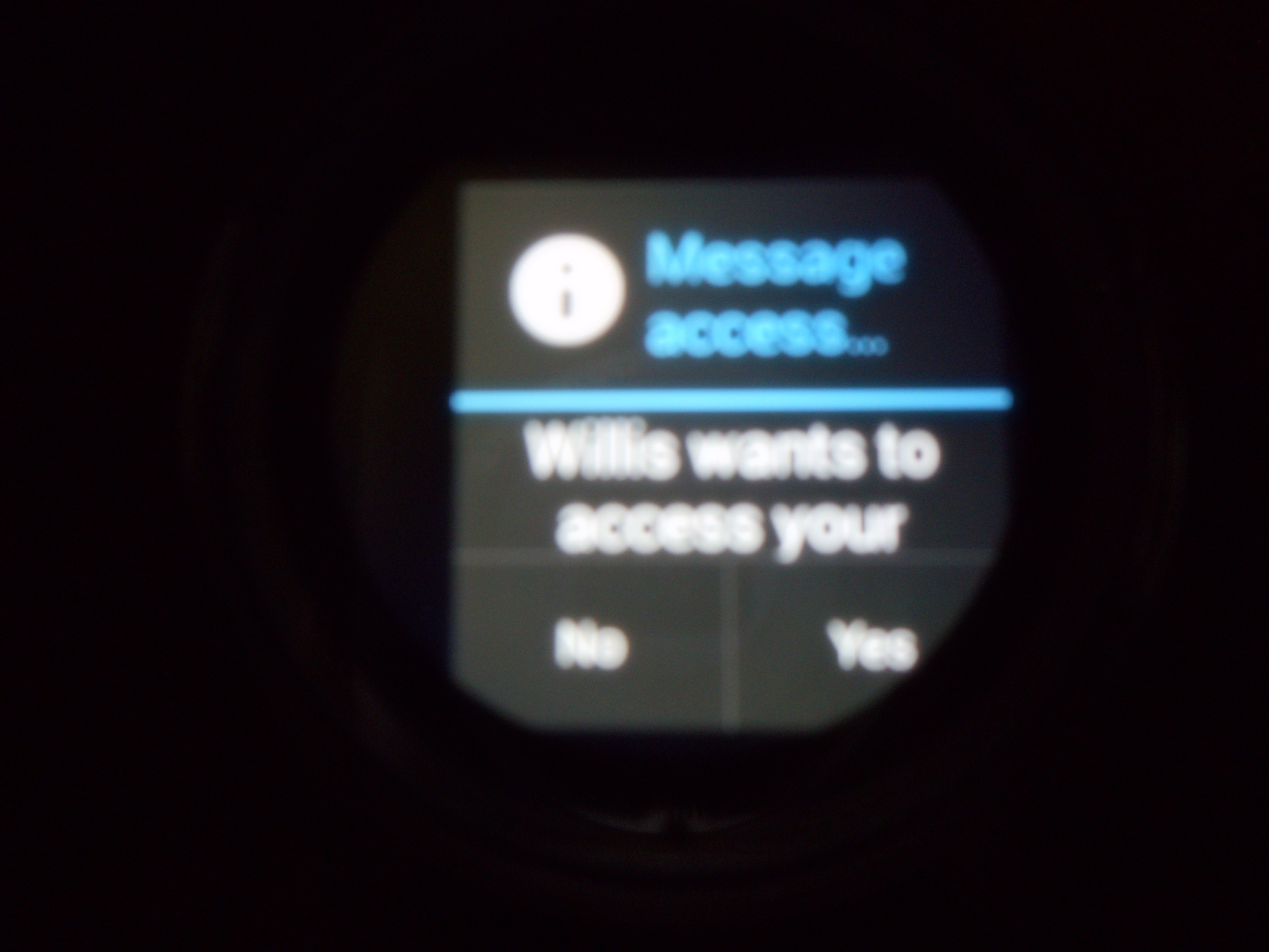 Olio Watch asking if I want to give my computer access to my messages