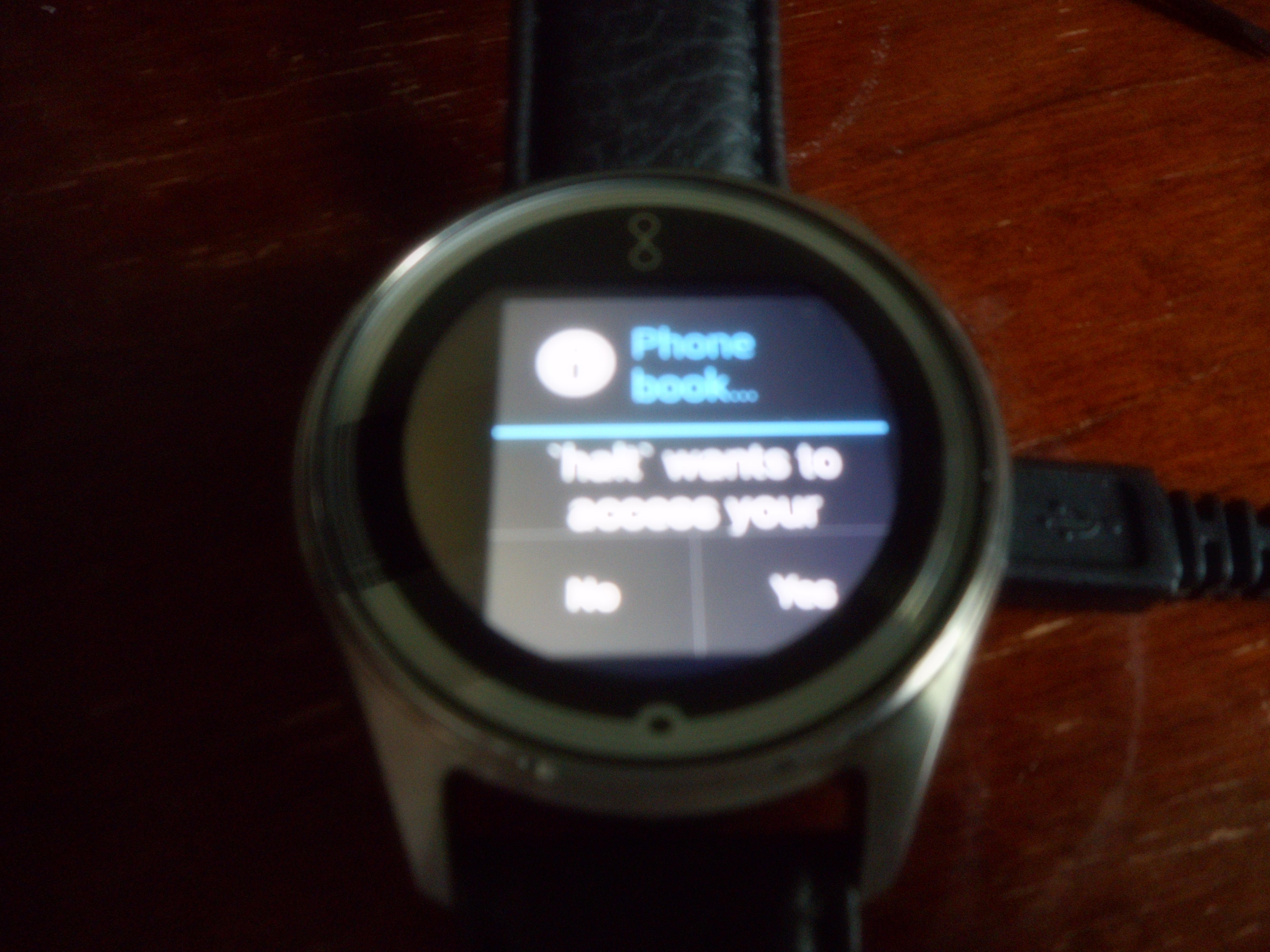 Olio Model One asking if I want to grant permission to my phone book